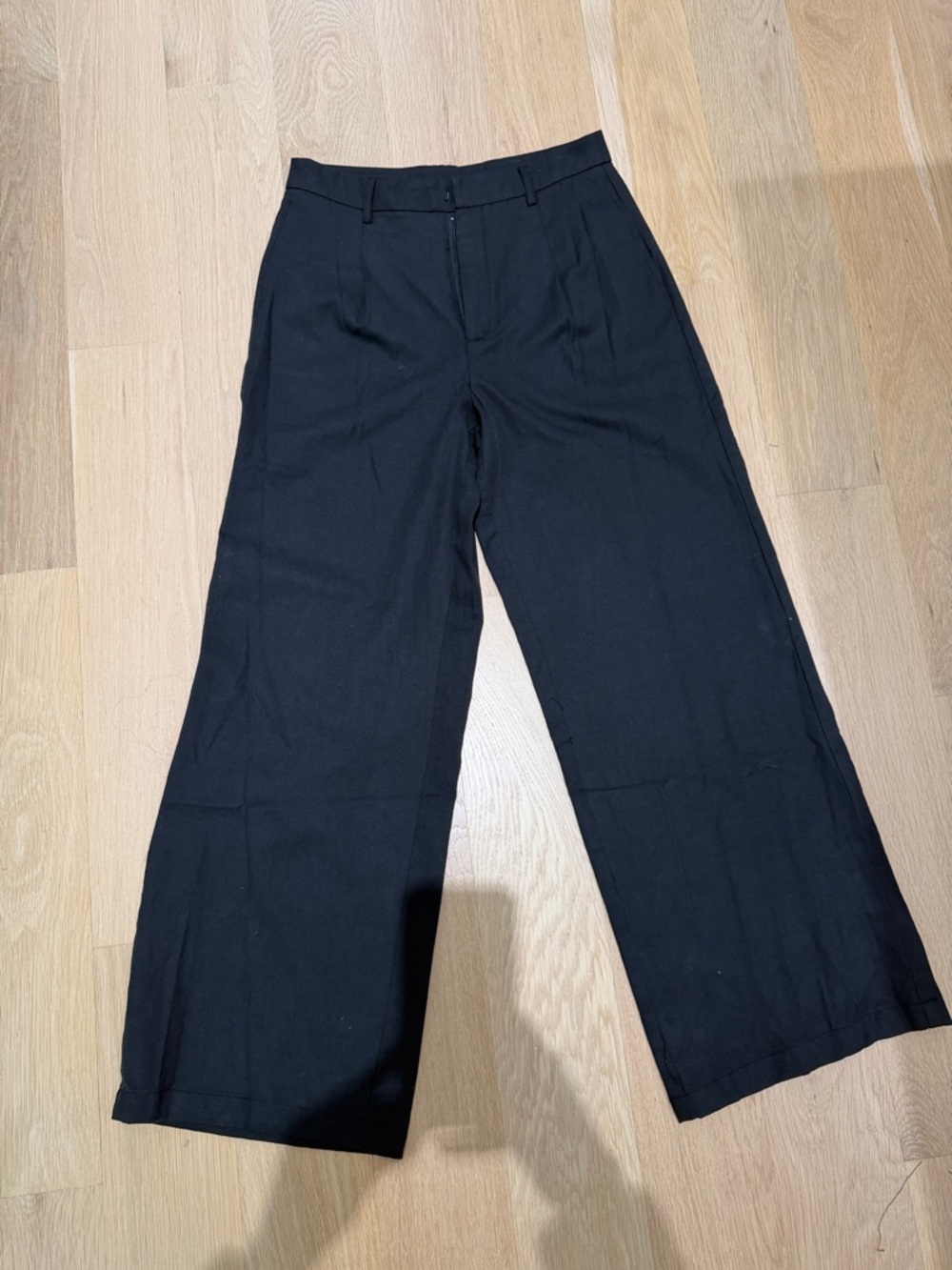 Adrienne Landau Black Wide-Leg Trousers with Pleated Front
